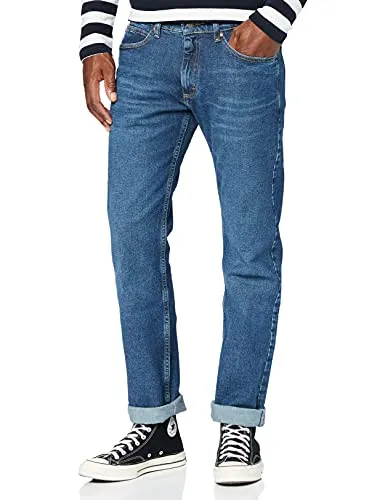 Lee Herren Legendary Slim Jeans DARK WORN-IN 33W/34L - Stylische Denim Stretch Slim Straight Jeans mit Spade Pocket, ideal für lässige Outfits und hohen Tragekomfort.