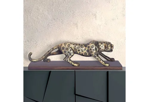 FineBuy Deko Panther 63 cm aus Aluminium in Gold von FineBuy