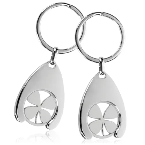 com-four® 2x Schlüsselanhänger Kleeblatt im Einkaufswagenchip, Kleeblatt-Anhänger mit herausnehmbarem Einkaufs-Chip für den Einkaufswagen (2 Stück - Kleeblatt)