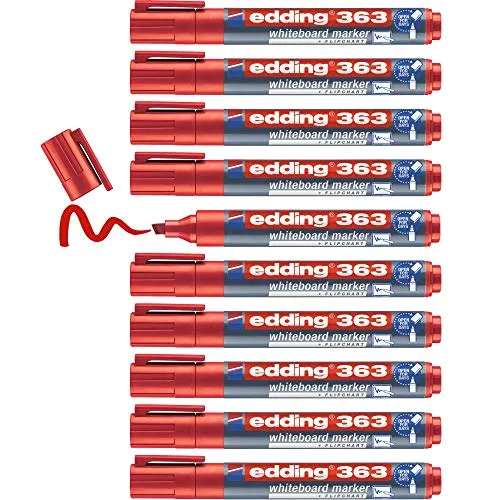 edding 363 Whiteboardmarker - rot - 10 Whiteboard Stifte - Keilspitze 1-5 mm - Boardmarker abwischbar - für Whiteboard, Flipchart, Magnettafel, Pinnwand, Memoboard - Sketchnotes - nachfüllbar