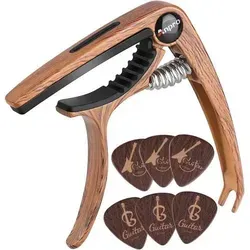 Anpro Gitarre Kapodaster Deluxe mit 6 Plektron Picks - Hochwertiger Kapodaster für Gitarristen, inklusive 6 Plektron Picks. Ideal für kreative Musikmomente und eine einfache Handhabung.