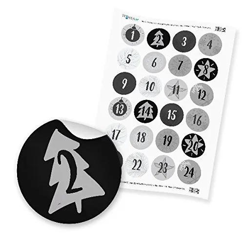itenga Zahlensticker Z18 Adventskalenderzahlen 1-24 Klassisch/Grau Schwarz Hochglanz Aufkleber