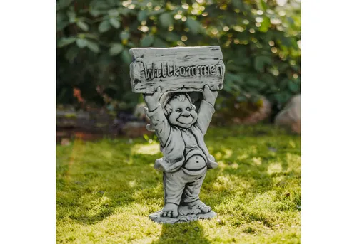 gartendekoparadies.de Gartenfigur Gnom,Willkommen'', Steinfigur, H. 52 cm, 14 kg, Frostsicher