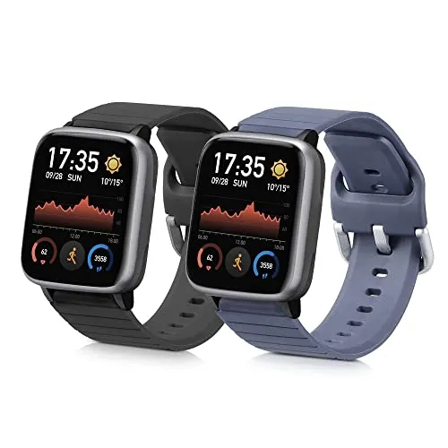 kwmobile 2x Uhrenarmband für Willful Fitnesstracker/Smartwatch Armband - Fitnesstracker Band Set aus TPU Silikon - Ersatzarmband Smartwatch - Schwarz Grau