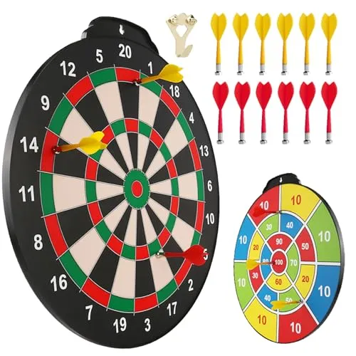 Esjay 45,7 cm Magnetisches Dartscheibenset, sicheres Dartspiel für Kinder ab 8 Jahren, Junge Spielzeug Geschenk für drinnen und draußen mit 12 Darts, doppelseitige Dartscheibe