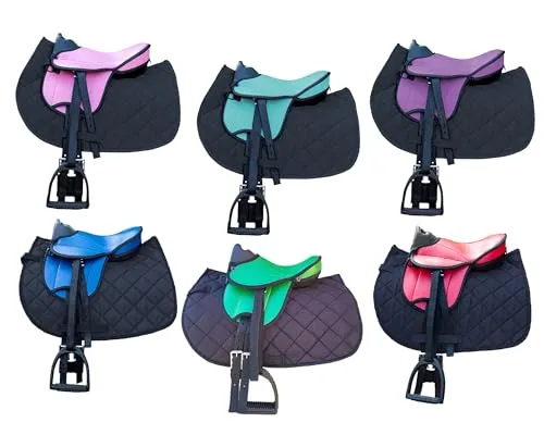 Brama West Kinder Shetty Sattel Set „My Little Pony“ | Sattel für Shetty Pony Holzpferd | mit Satteldecke, Sattelgurt, Steigbügel & Steigbügelriemen (Sattel Grün; Decke Schwarz)