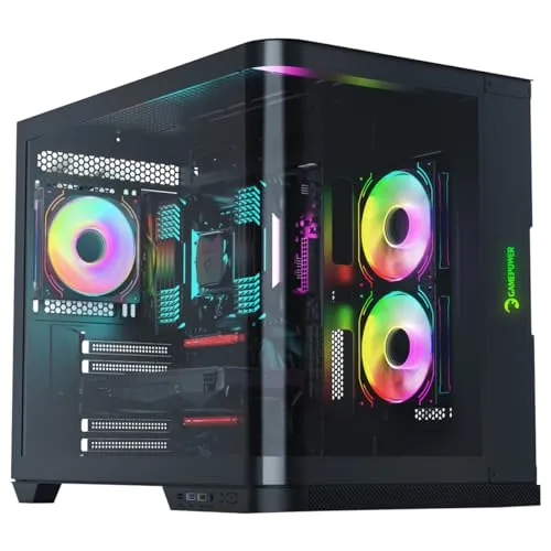 GAMEPOWER Warcry Vertex Curved Gaming Gehäuse – ATX Mid Tower, Aquarium-Stil, Gebogen Tempered Glass, 3X PWM ARGB Lüfter, USB Type-C, Staubfilter