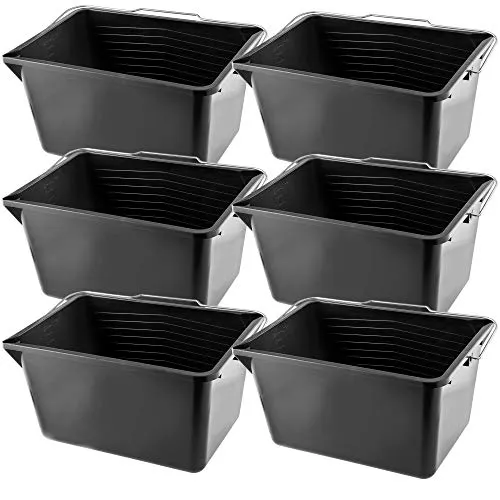 KADAX Farbeimer, eckiger Malereimer aus Kunststoff, Eimer mit Griff aus Metall, Stabiler Wassereimer mit Gießrand, für Renovierung, Garten, Putzeimer, rechteckig, leicht (12L, 6 Stück, schwarz)