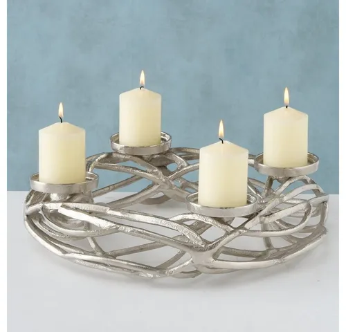 BOLTZE GRUPPE GmbH Adventsleuchter Ringval aus Aluminium - Edler Adventsleuchter aus vernickeltem Aluminium, Ø 40 cm, ideal für festliche Stimmung in der Weihnachtszeit. Lieferung ohne Kerzen.