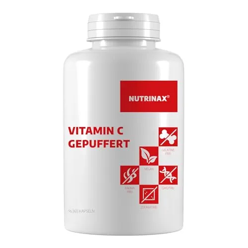 NUTRINAX | Vitamin C gepuffert | 500mg | 365 vegane Kapseln | magenfreundlich und pH-neutral | Jahresvorrat | hochdosiert | vegan