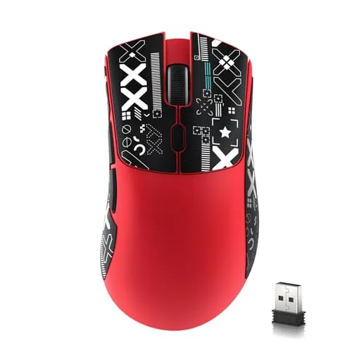 MAMBASNAKE x Attack Shark R1 59 g leichte kabellose Tri-Mode-Gaming-Maus mit Anti-Rutsch-Aufklebern, 2,4G/BT/Kabelkonnektivität, 5 programmierbare Tasten, 6 einstellbare DPI bis zu 18000,PAW3311– Rot