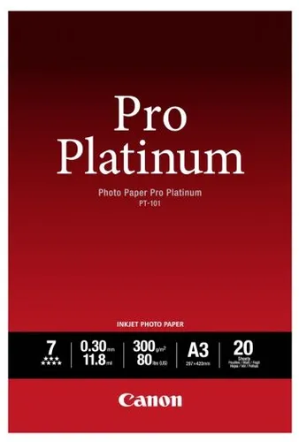 Canon Fotopapier PT-101 DIN A3 - Glänzend, 300 g/m², 20 Blatt für professionelle Fotodrucke mit hoher Farbstabilität und Resistenz gegen Ausbleichen