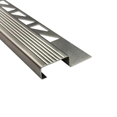 Edelstahl Fliesenleiste Profil 5x Stufenprofil H10mm gebürstet - Teppichbeläge - Hochwertige, pflegeleichte V2A Edelstahlleiste, idealer Kantenschutz für Fliesen und dekorativer Übergang zwischen Belägen.