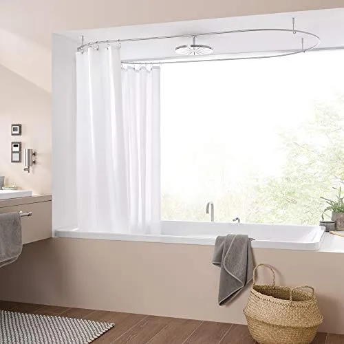 Ovale Duschvorhangstange 170 x 70 cm, inkl. 4 Deckenabhängungen, Edelstahl gebürstet, ideal Badewanne, rund, oval, Duschring - PHOS Design