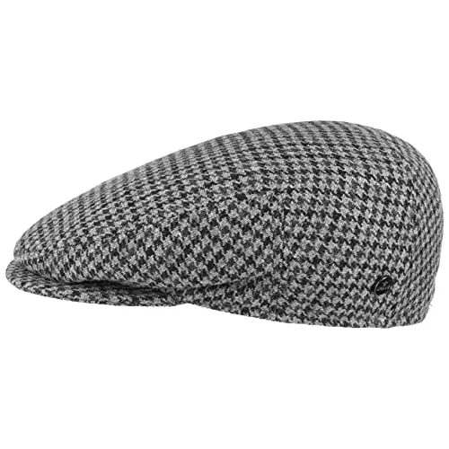LIERYS Britain Hahnentritt Flatcap Herren Made in Italy Schiebermütze aus Wolle Modern mit glattem Innenfutter Schirmmütze kariert Herbst Winter grau 61 cm