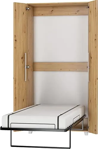 BIM Furniture Wandbett Schrankbett Teddy 90x200 cm Bettschrank, Vertikal Wandklappbett, Schrank mit integriertem Klappbett, Funktionsbett inkl. Lattenrost (Artisan Eiche)
