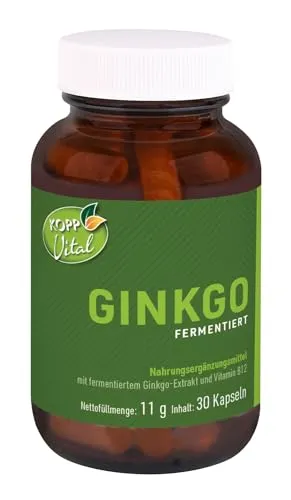KOPP Vital® Ginkgo fermentiert Kapseln in Premiumqualität mit Vitamin B12 | 11 g | 30 Kapseln | Naturstoff-Fermentation | ohne Gentechnik