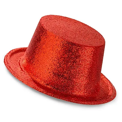 Amakando Glitzernder Party-Hut Zylinder für Männer & Frauen/Rot/Herrenzylinder & Damenzylinder für passend für Tanz-Kostüme/EIN Highlight zu Mottoparty & Karneval