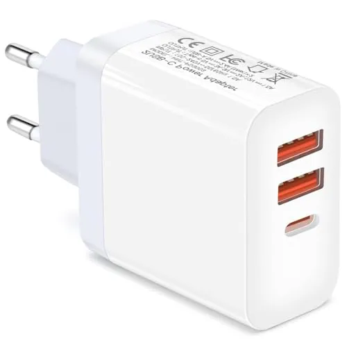 USB C Ladegerät, QC3.0 30W PD-Ladegerät, 4-Port Schnellladeblock, mehrere USB-Ladegeräte mit 1xUSB-C-Anschluss (18 W) und 2xUSB-A-Anschlüssen (12 W) für iPhone 12/13/14/15/Samsung S23/S22/S21