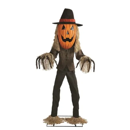Riethmüller Animatronic XL Jack O’Lantern 182 cm - Halloween Deko innen - Animiert, leuchtender Kürbiskopf, beweglicher Oberkörper, Sound & Bewegungssensor - 3 Sprachen