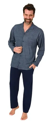 Normann Herren Langarm Schlafanzug Pyjama zum Durchknöpfen, Übergrößen verfügbar, Farbe: Marine, Größe: 58 - KLASSISCHER LANGARM-PYJAMA: Bequemer Schlafanzug mit Reverskragen, auch in Übergrößen bis 68/70 erhältlich. HÖCHSTER TRAGEKOMFORT: Aus softem Single Jersey für optimale Bewegungsfreiheit. VERTRAUTE MARKENQUALITÄT: Seit 1903 für hochwertige Nachtwäsche bekannt.