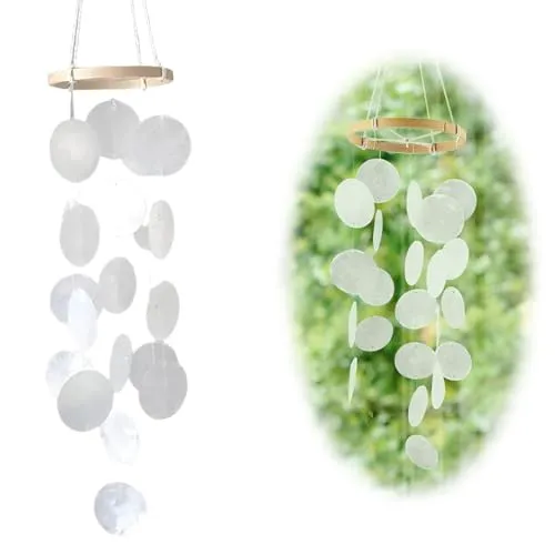 ZHITENG Muschel Windspiele, Windspiel Garten Hängend Länge 73 cm Windspiele für Draußen Hängend Herrlicher Klang Handgefertigt Wind Chimes Klangspiel, für Balkone Fensterbänke Gärten Flure (Weiß)