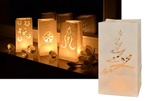 Gravidus dekorative Tütenwindlichter Wintermotive aus schwerentflammbarem Papier, Weihnachtsdeko mit 8X Tüten, sicher für Teelichter LED