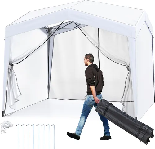 COSTWAY 3x3m Pop-up Faltpavillon mit Moskitonetz - Robuster 3x3m Faltpavillon mit abnehmbaren Seitenwänden und Moskitonetz für optimalen Schutz und Belüftung. Schnell aufbaubar, ideal für Gartenpartys und Camping!