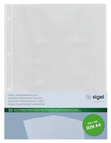 SIGEL SM190 Einzel-Transparenthüllen für A4 Speisekarten-Mappen mit Buchschrauben-Bindung von SIGEL, 10 Stück, strapazierfähig und leicht abwischbar