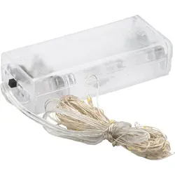 LED Lichterkette Timer Micro 10 LED 120 cm AA Warmweiß Drahtlicht Mikro Batterie - Silber