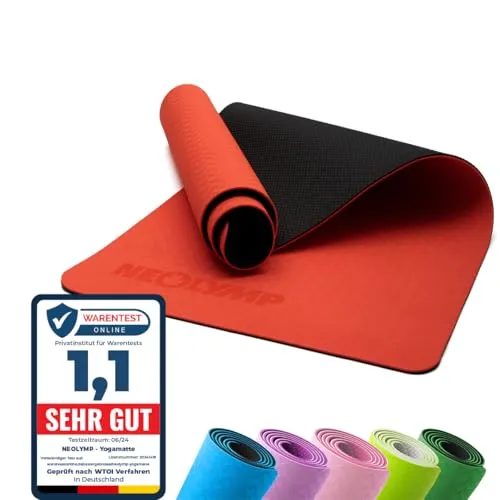 NEOLYMP Yogamatte rutschfest mit Tragegurt - Sportmatte mit rutschfester Noppentextur für perfekten Halt, leicht und ideal für unterwegs, inklusive E-Book mit Yoga-Anleitungen für Anfänger und Profis.