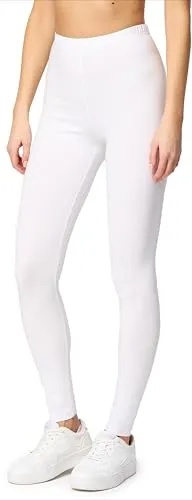 Merry Style Leggings Damen Baumwolle für das ganze Jahr Bequeme Leggings Blickdicht Damen Ideal für Yoga Sport Gym und Freizeit MS10-198 (Weiß, M)