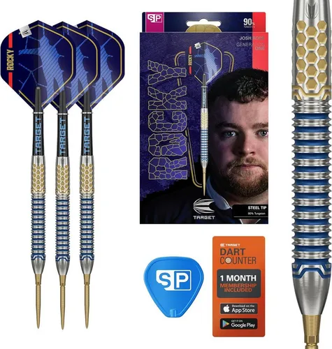 Target Josh Rock Gen 1 Steeldart 25g - Präzision in Silber und Gold - Pfeile aus 90% Tungsten, ideal für ambitionierte Spieler, gefertigt in Großbritannien für optimale Leistung.