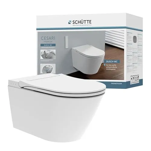 Schütte Dusch-WC CESARI Premium - Wandhängend, Spülrandlos - WC-Becken mit Hygienedusche und Nachtlicht, ideal für barrierefreies Badezimmer. Genießen Sie Komfort und moderne Technik mit Sensortasten und Abschaltautomatik.