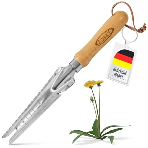 ECENCE Unkrautstecher Edelstahl mit Holzgriff – 33,5 cm