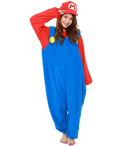 Mario Onesie Kigurumi Einteiler Onesie Kostüm Jumpsuit | Mario Bros. | SAZAC Kigurumi | für Kinder und Erwachsene | One Size Fits All (155 – 180 cm)