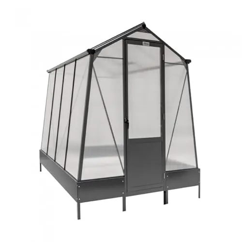 GRINDI IN THE GARDEN - Garten Gewächshaus Aluminium Gartenhaus Treibhaus aus Polycarbonat für Garten - Alu, anthracit - Arum I, 2,5x1,9m - Schrägdach stabil Winterfest & Einfach zu Montieren