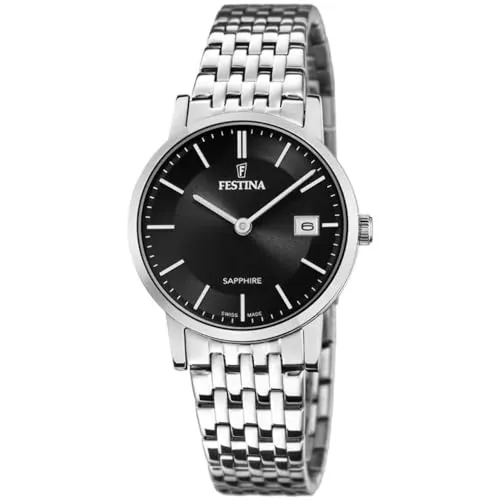 Festina Damen Uhr F20019/3 - Swiss Made - Elegante Armbanduhr für Damen aus Edelstahl, mit schwarzem Zifferblatt und 5 bar Wasserdichtigkeit, ideal für jeden Anlass.