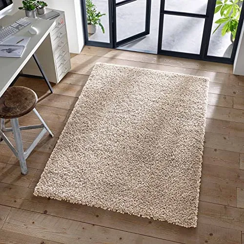 TacaHome Shaggy Teppich I Flauschiger Langflor fürs Wohnzimmer, Esszimmer, Schlafzimmer oder Kinderzimmer | 240 x 340 cm Beige