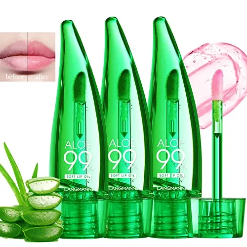 Mrettick 3pcs Aloe Vera Lipgloss, lang anhaltender nahrhafter Lippenbalsam Feuchtigkeitsspendendes Aloe Vera Lippenöl, farbwechselnder Lippenstift getöntes Lippenbalsam-Set Lip Balm Set