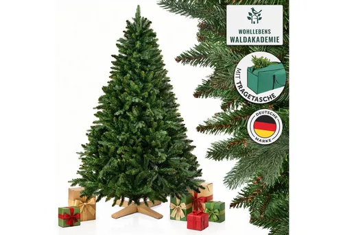 MerryTree Premium künstlicher Weihnachtsbaum 180 cm - realistisch und pflegeleicht - Nussknacker: Hochwertiger Weihnachtsbaum mit schwer entflammbaren Nadeln, einem massiven Holzfuß für stabilen Stand und einfacher Pflege, ideal für jahrelangen Einsatz ohne Nadeln und Gießen.