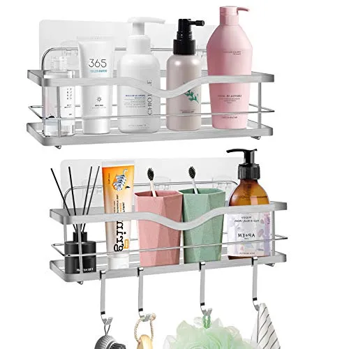Duschkorb Duschablage Edelstahl Ohne Bohren: 2 Pack Dusche Ablage Shampoo Halterung Badezimmer Regal Selbstklebender Badregal Duschgel Wandablage Aufbewahrung Organisator für Dusche Bad Küche