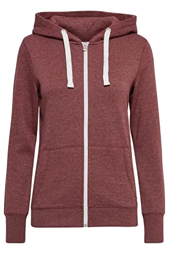 OXMO OXOlinda Damen Sweatjacke Kapuzenjacke Hoodie mit Kapuze Zip-Hoodie Zip-Jacke meliert mit Reißverschluss in Kontrastfarben Dicke Kordeln, Größe:S, Farbe:Wine RED M (798985)