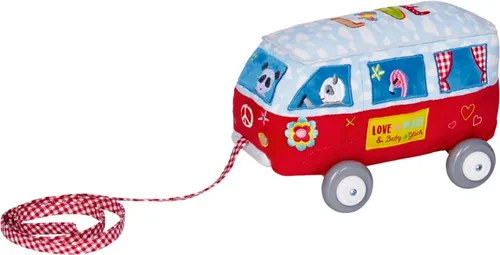 COPPENRATH DIE SPIEGELBURG Schnuffeltuch 16095 Bus auf Holzrollen - Stilltücher mit kuschelweichem Plüsch und Holzrädern, ideal für kleine Entdecker. Der witzige Bus mit der Aufschrift 'Love, Peace und BabyGlück' bringt Freude und Mobilität!