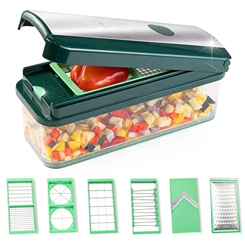 Genius Nicer Dicer Exclusive Gemüseschneider 15tlg - Gemüsehobel-Set mit 4 Einsätzen, ideal für schnelles und einfaches Schneiden, Raspeln und Hobeln von Gemüse. Der 2500ml Auffangbehälter sorgt für müheloses Arbeiten in der Küche.