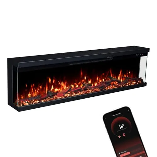 GLOW FIRE Elektrokamin Insert mit 3D Feuer und Heizung - Eleganter Elektrokamin für Wandmontage oder freistehende Nutzung, inklusive APP-Steuerung und 10 einstellbaren Flammenfarben für eine individuelle Atmosphäre.