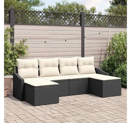 furnicato Garten-Essgruppe Poly-Rattan Set für 6 Personen, Schwarz und Creme - Stylisches Poly-Rattan Garten-Set für 6 Personen, ideal für Garten und Terrasse. Wetterfest und robust, vereint es modernes Design mit praktischer Funktionalität für unvergessliche Sommerabende.