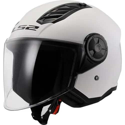 LS2 Jet-Motorradhelm Airflow SOLID White, M - Motorradhelm aus Polymerlegierung mit kratzfestem Visier und Fighter-System. Integrierte Sonnenblende und optimierte Aerodynamik durch effektives Belüftungssystem.