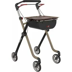 Rehasense Pixel Wohnraumrollator Indoor Rollator Schwarz-Champagner - Gehstöcke & Rollatoren - Faltbarer Indoor Rollator mit Korb und Tablett, verstellbaren Haltegriffen und elegantem Design in Schwarz-Champagner.