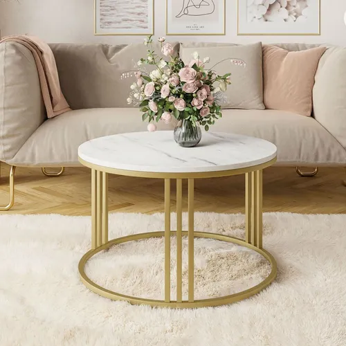 Runder Couchtisch LORI LEVANTO mit goldenem Gestell in gold von Lookway